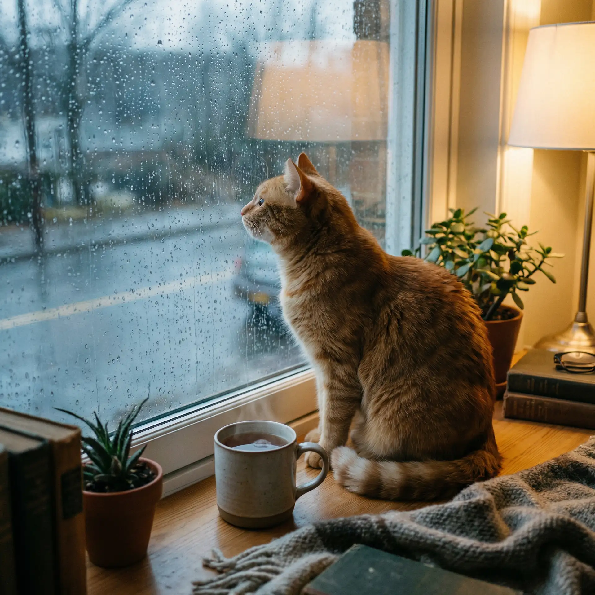 猫咪望着窗外的雨 - 葫芦娃里不卖药千万影片你需要App